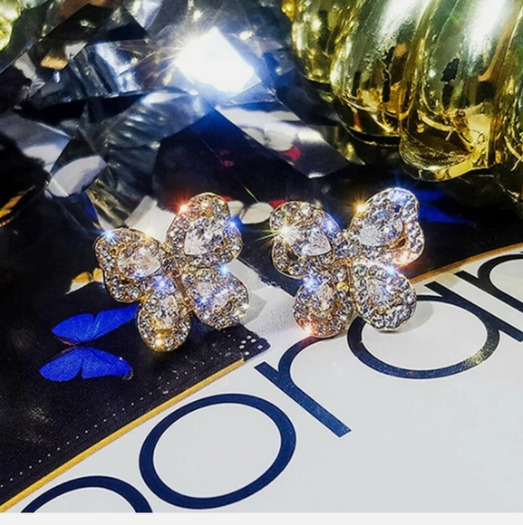 Butterfly Stud Simulated Goldtone Sapphires Earrings - Picture 3 of 7